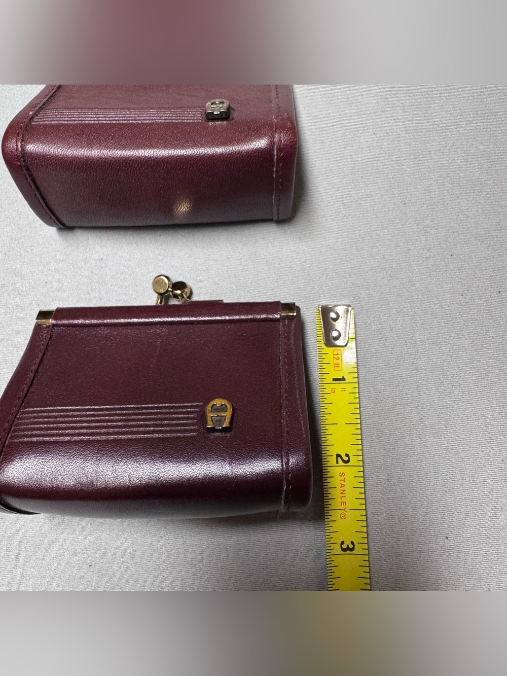 Etienne Aigner Burgundy Leather 4” Kiss-Lock Coin Purses (Pair) - Picture 8 of 8